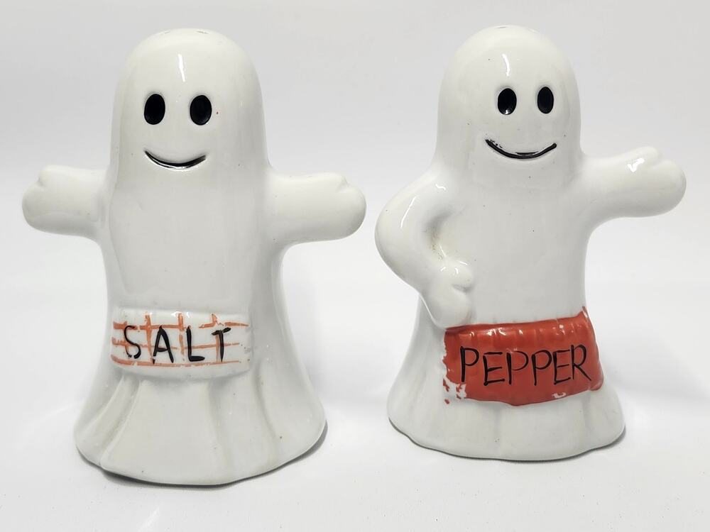 Vintage Halloween Ghost Salt & Pepper Shakers Ceramic Set